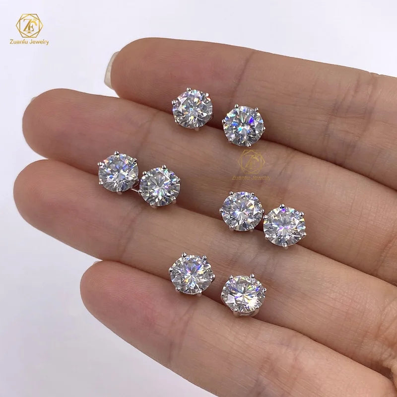 Luxury Diamond VVS Moissanite Round Stud Earrings S925 10K 14K 18K Solid Gold Stud Earrings Women Men Moissanite Earrings