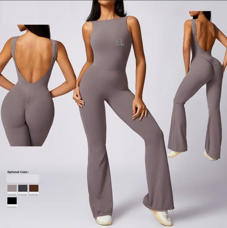 Activewear Womens Loose Leg One Piece Running Training Jumpsuits Workout Sports Fitness Bodysuit Jumpsuits