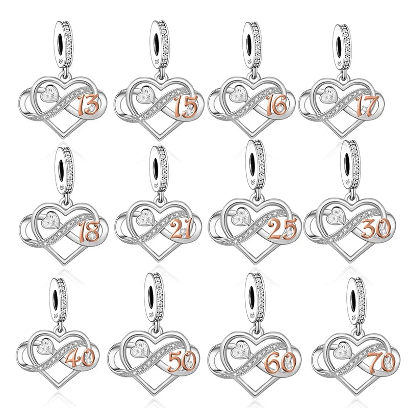 Fit Original Pan Charms Bracelet 925 Sterling Silver Infinity Number Birthday Bead for Women Wedding Graduation Jewelry Making