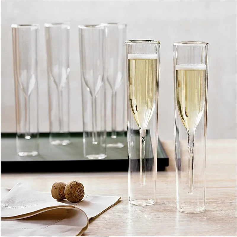 Newest Transparent Double Wall Wedding Celebration Party Toast Glass Goblet Cocktail Champagne Cup