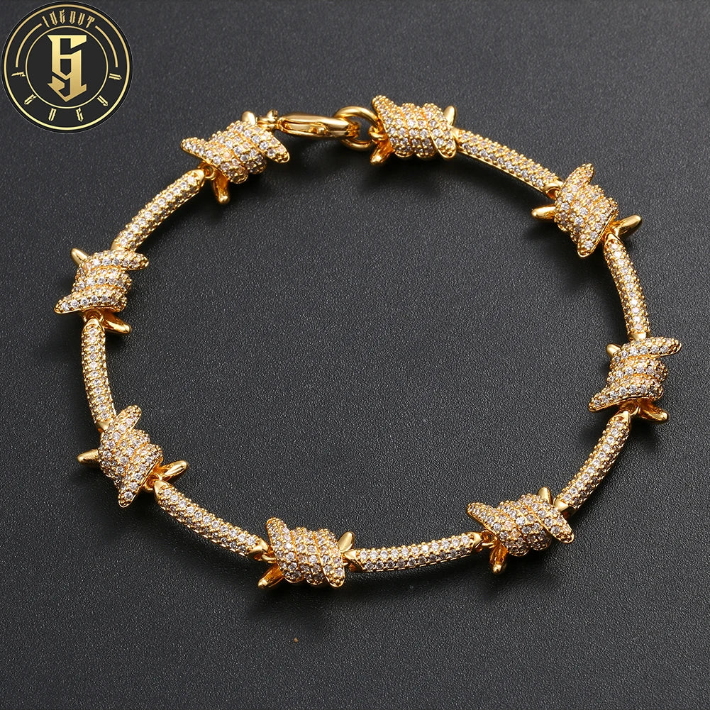 Hip Hop Personality 8MM 18K Gold Plated Brass AAAAA Cubic Zircon Diamond Iced Out Thorn Cuban Link Bracelets for Men
