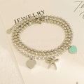 Wholesale Heart Beaded Bracelet Customizable Stainless Steel Minimalist Bow Heart Pendant Fresh Round Chain Jewelry for Ladies