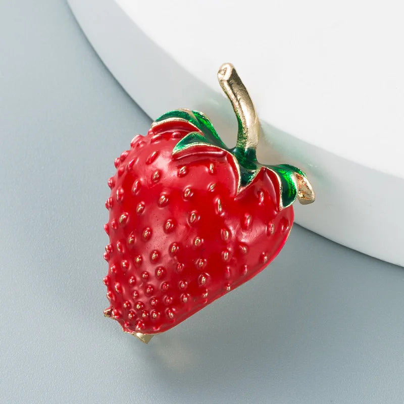 Jachon Korean Fashion Creative Lovely Heart Strawberry Shaped Brooch Female Alloy Drop Oil Pin Brooch Accessories