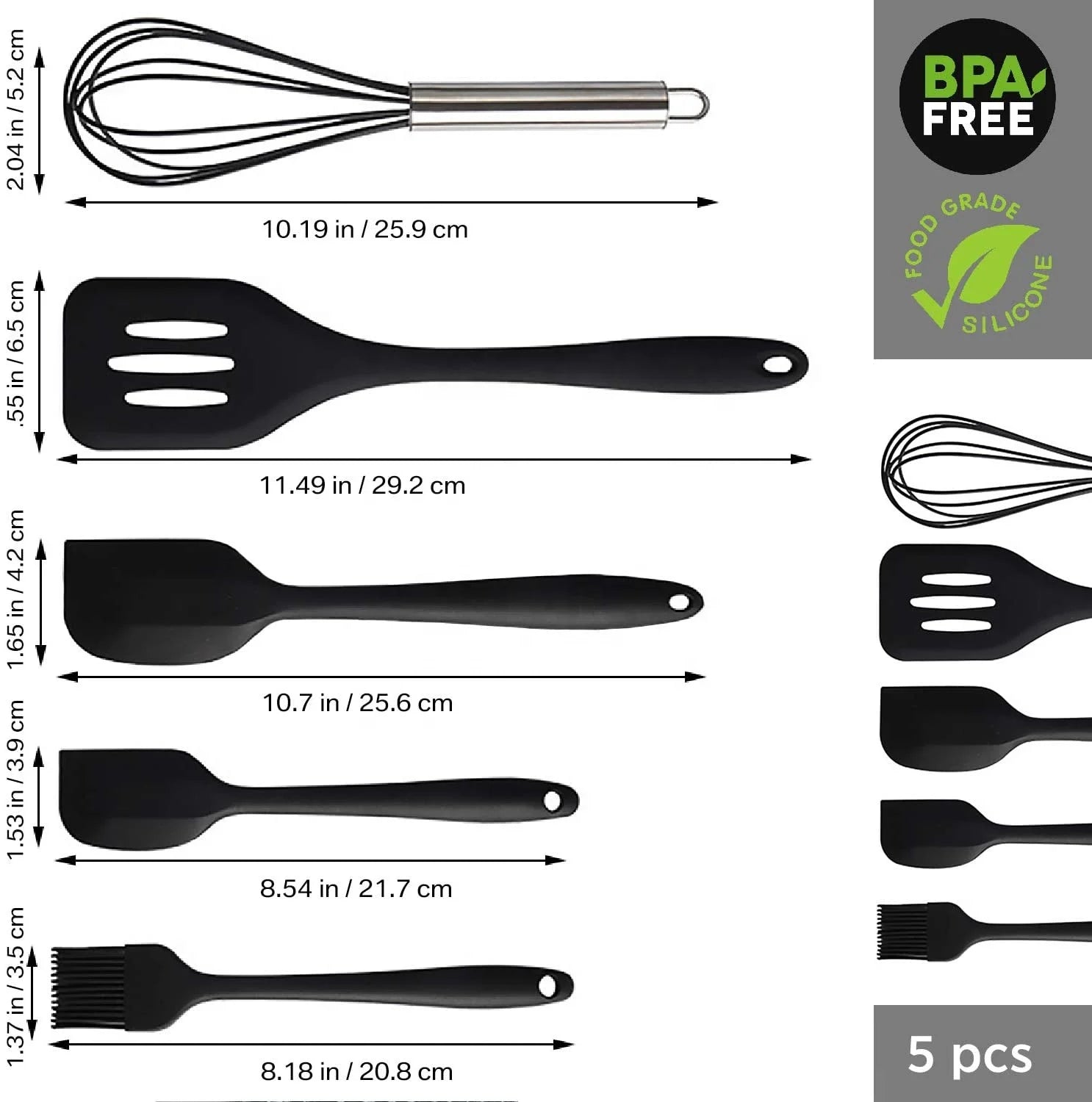 Naixin 5-Piece Silicone Cooking Tool Set BPA-Free Hygienic Seamless Design 5 Colors Available Dishwasher Safe Home Kitchen