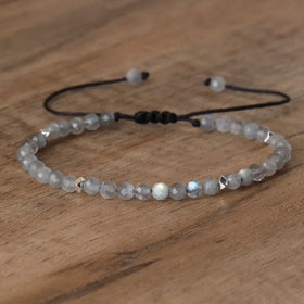 Dainty Moonstone Beaded Bracelet for Women Jewelry Adjustable Natural Labradorite Bohemian Healing Yoga Natural Stone Bracelet