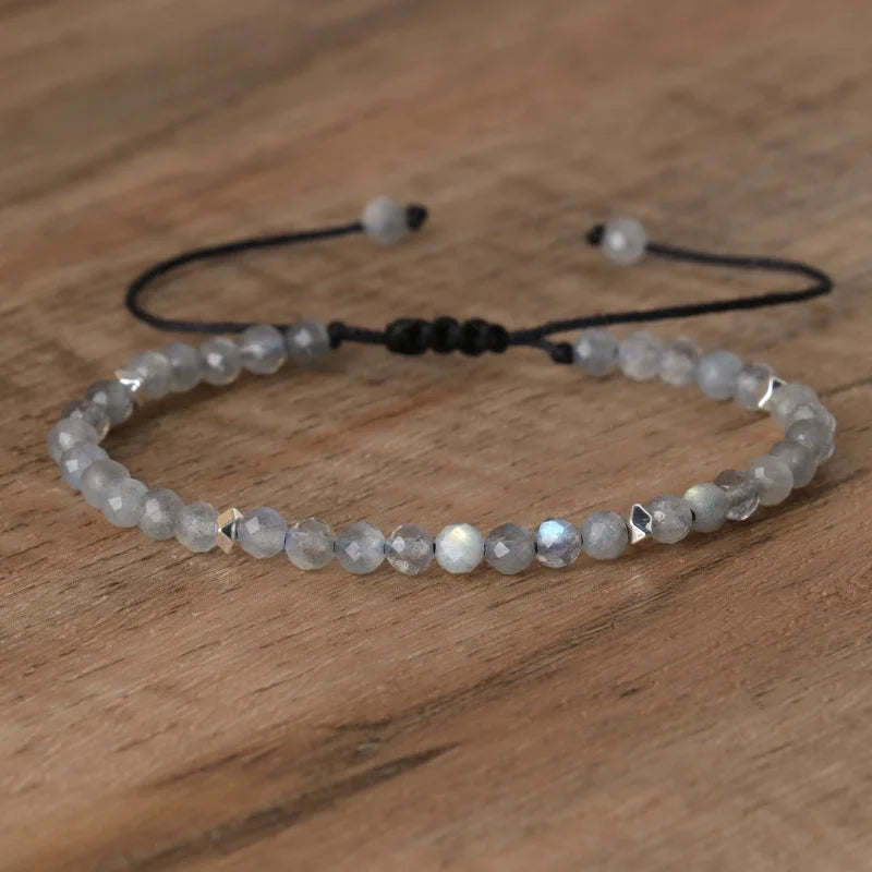 Dainty Moonstone Beaded Bracelet for Women Jewelry Adjustable Natural Labradorite Bohemian Healing Yoga Natural Stone Bracelet