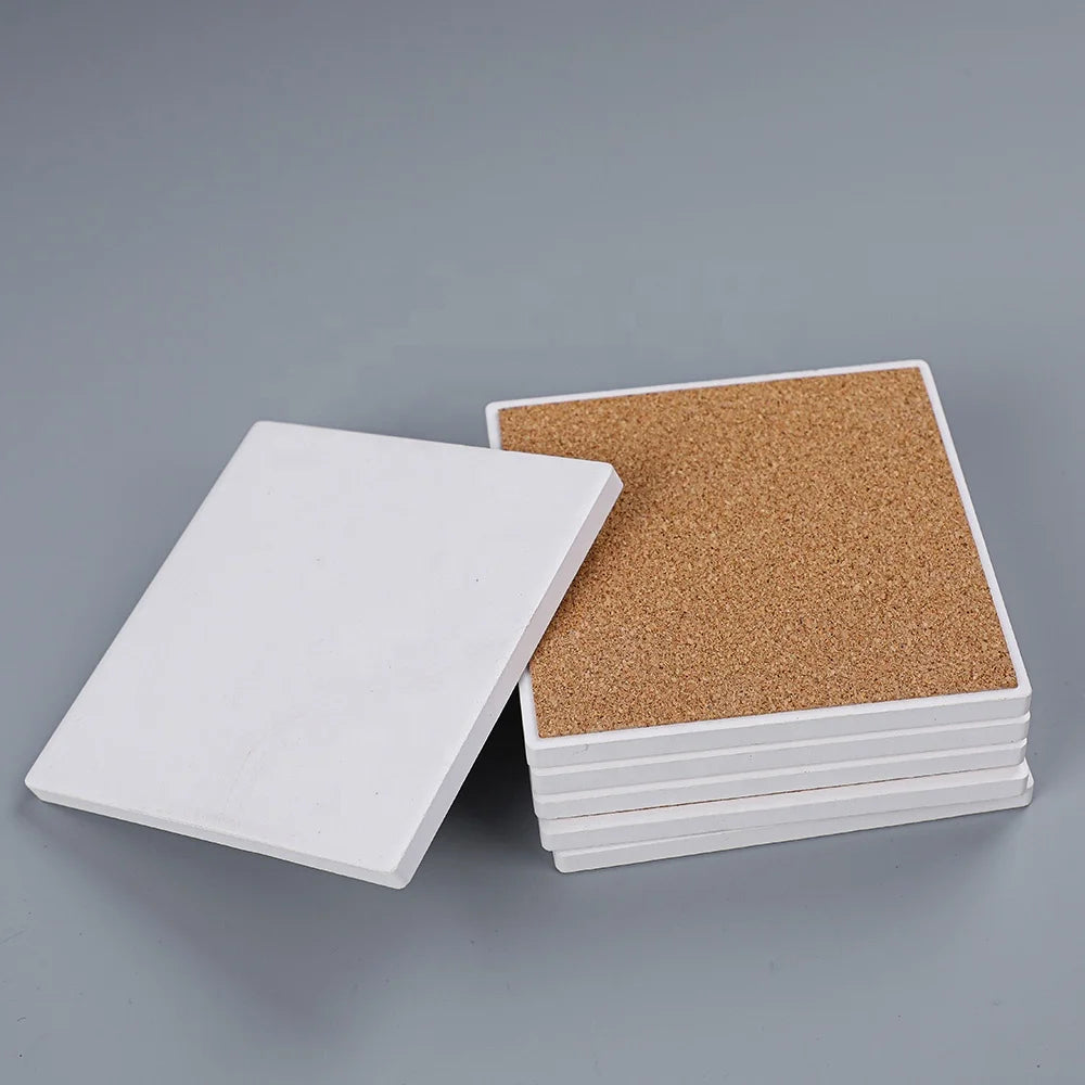 Nordic White Ceramic Tile Coasters Set Square Absorbent Drinks Holder with Custom Blank Print MOQ 2 Pcs