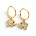 YHE0182 Trendy Gold-Plated Sterling Silver 925 Drop Huggie Hoop Earrings with Elephant Charm and Zircon for Party or Gift