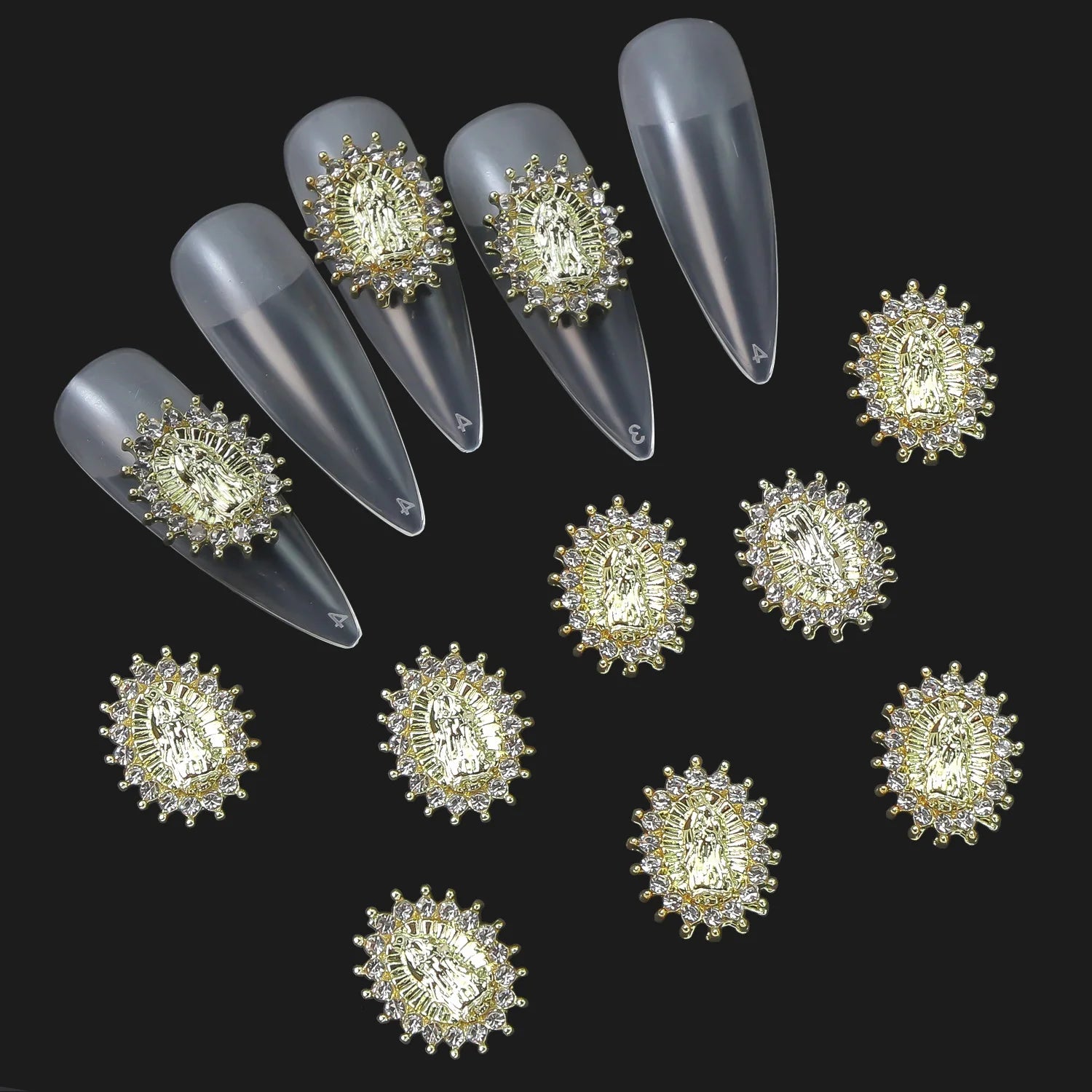 Luxury Virgin Maria Nail Charms Diamond Gold Silver Zircon Nail Jewelry 3D Nail Art Decoration
