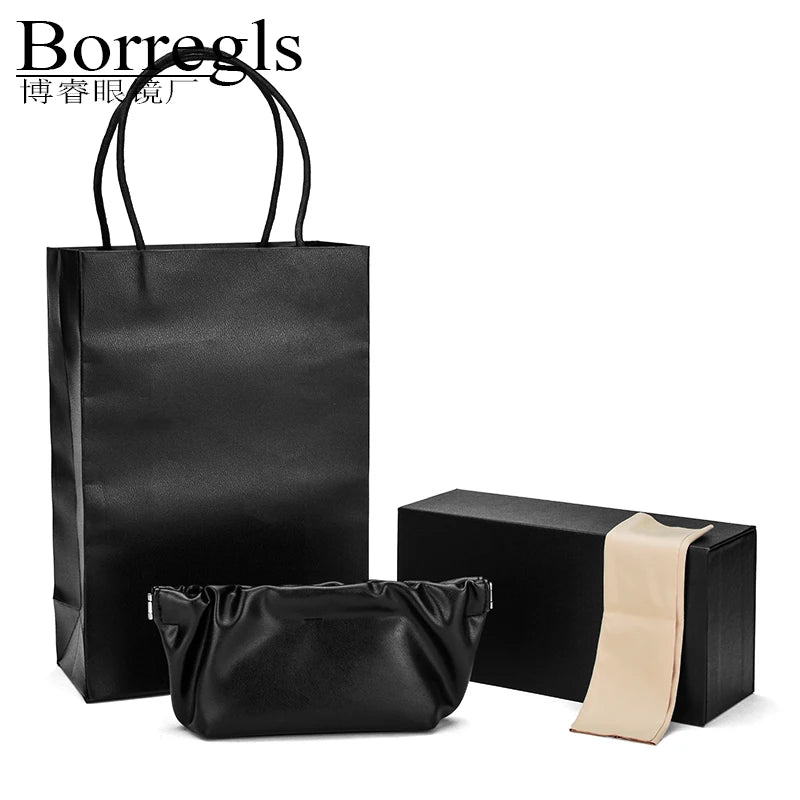 Borregls Sunglasses Package Custom Logo Packaging Box PU Leather Glasses Case With Paper BoxPU Bag and Clothing