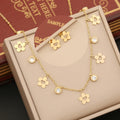 Simple Fashion 2Pc Set Stainless Steel Geometric Flower Earring and Necklace Set Jewelry Heart for Women and Girls