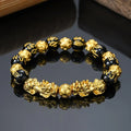 Chinese Feng Shui Pi Xiu Obsidian Wristband Gold Wealth and Good Luck Bracelet Pulsera Obsidian Crystal Beads Bracelet for Men