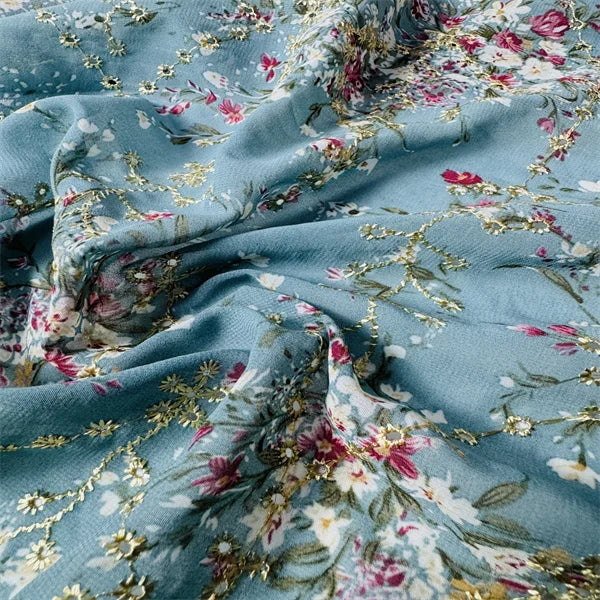Direct Factory Dubai Floral Printed 100%Polyester Embroidery Mesh Fabric for Women & Girls Wedding Dresses Hijab