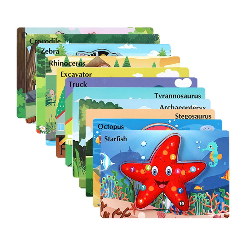 Custom Children 3D Cartoon Dinosaur Animal Pegged Puzzles Educational Learning DIY Puzzle Board Toys for Kids Boys Girls