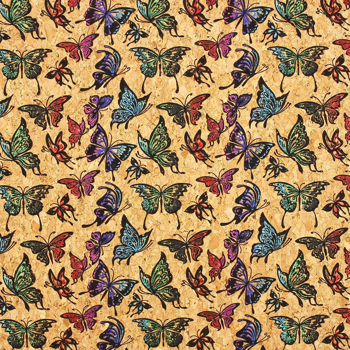 Iridescent Rainbow Butterfly Portugal Cork Fabric Leather 0.4mm Vegan Eco-Friendly for Cork Shoes & Platform Bags