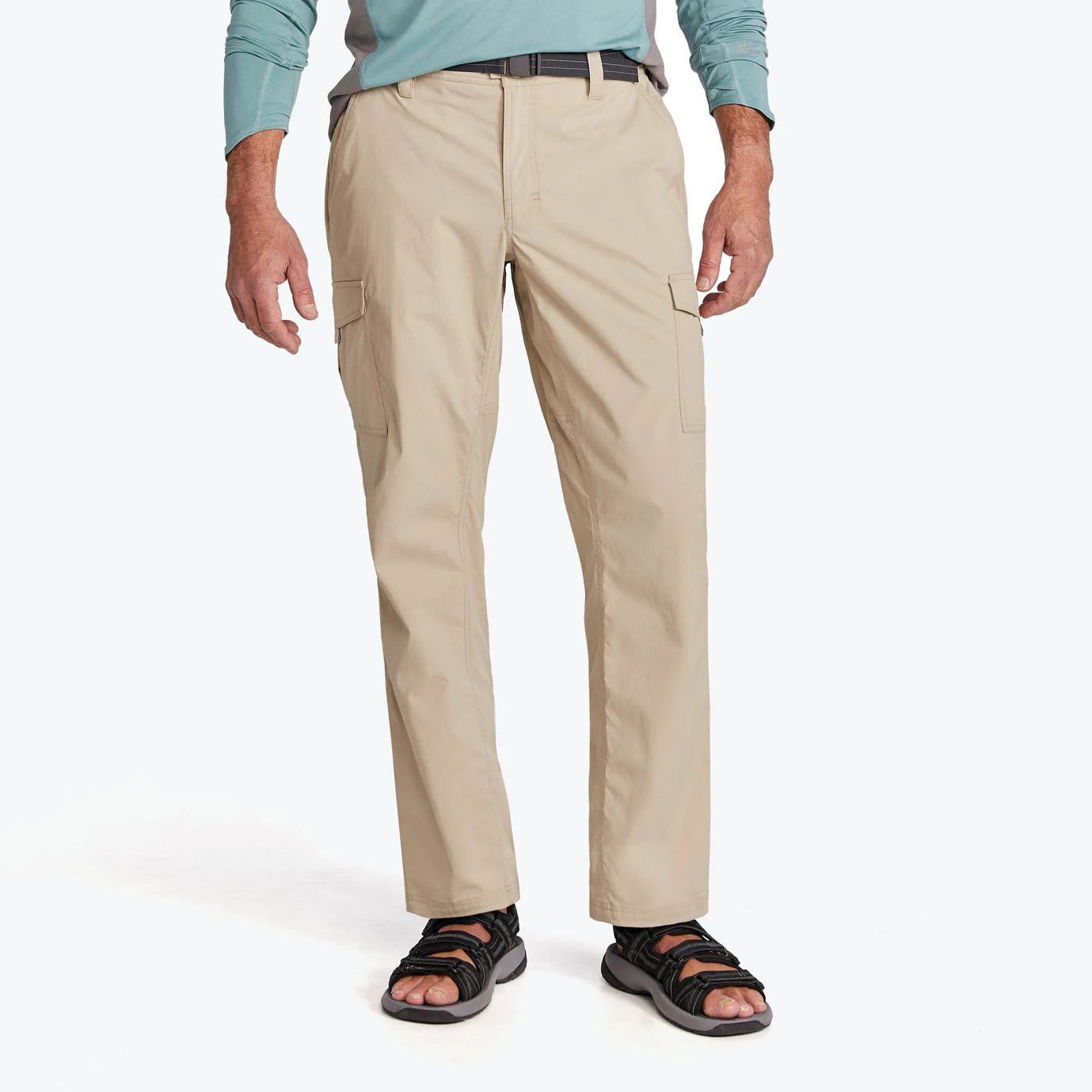Men's Casual Loose Straight Mid Waist Quick Drying Lightweight Outdoor Pants Elastic Waistband Nylon with Multi Pockets