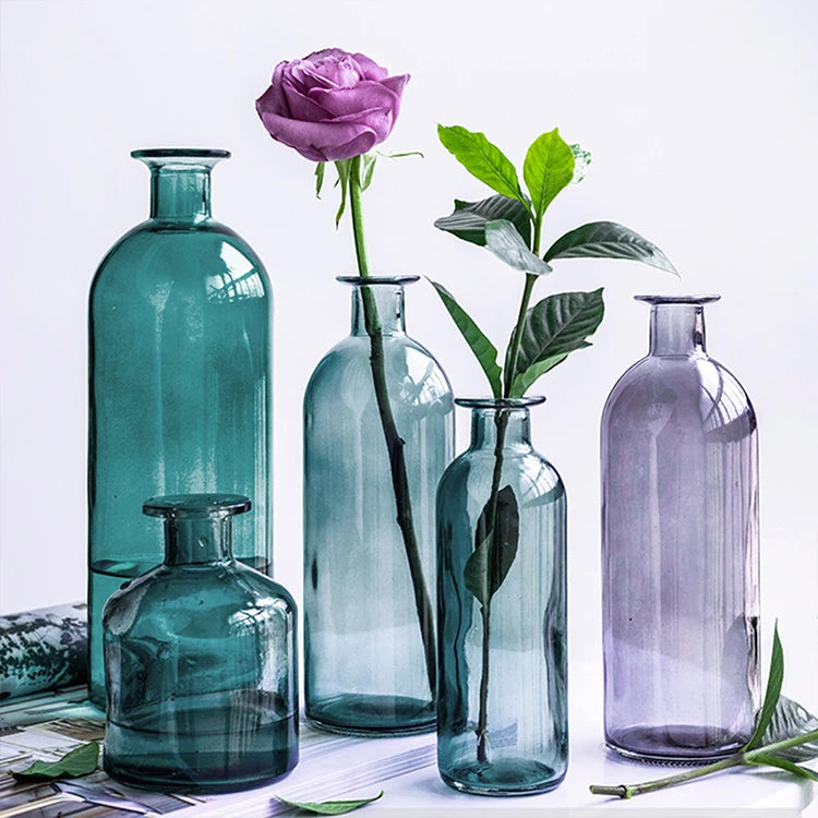 Classic Multicololr Glass Vases Flower Pot Basket Bottles Decoration Home Nordic Dried Transparent Hydroponic Small Bottles Gift
