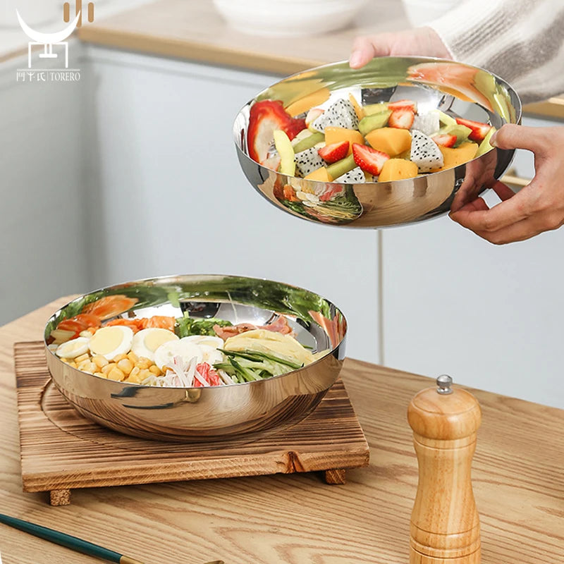 Stainless Steel Eco-Friendly Serving Vegetables Fruit Bowl Food Rice Bibimbap Salad Mixing Bowls Soup Ramen Cold Noodles