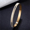 MARONEW Crystal Pave Fashion 14k or 18k Gold Double Layer Bangle Bracelet Rhinestone Women Stainless Steel Jewelry