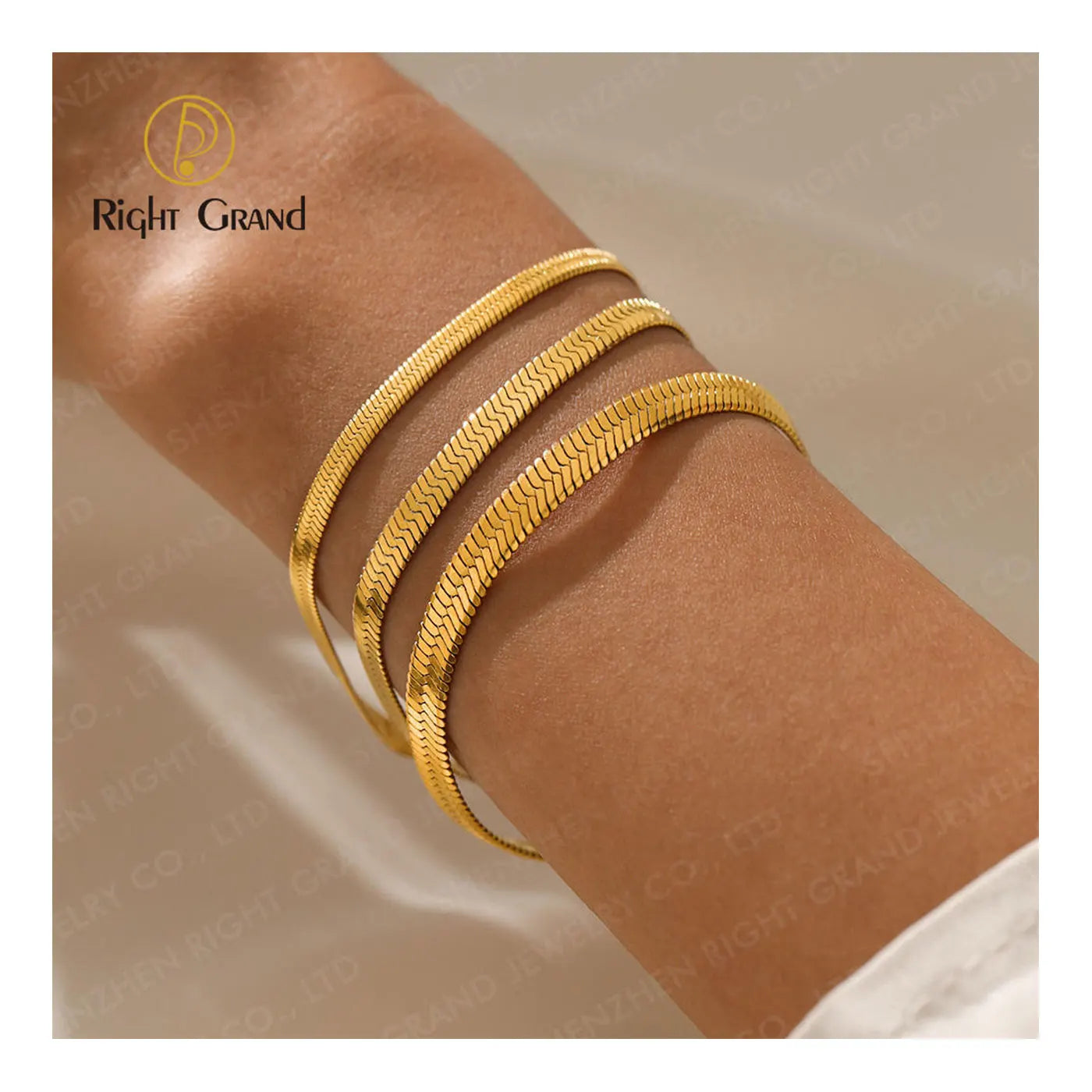 Stainless Steel Jewelry Bracelet 3-5mm Simple Flat Snake Chain Men Women Plated Gold Herringbone Snake Chain Bracelet