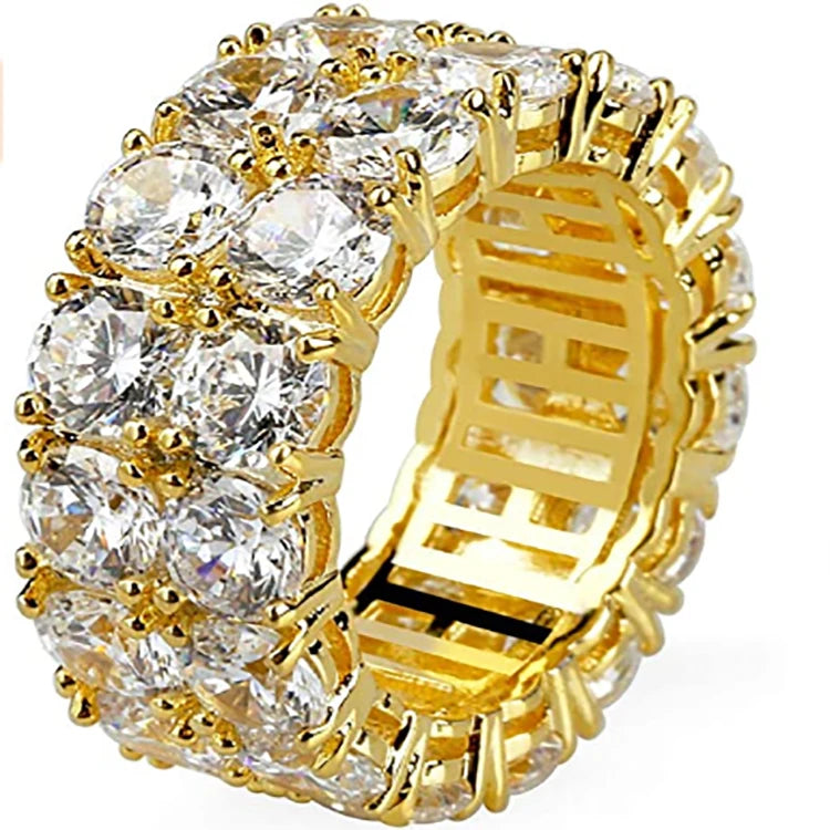 Modern Fashion Popular Gold Hip Hop Rings Double Row Large Zircon Ring for Men