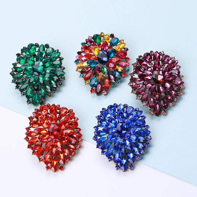 European and American Personality Exaggerated Fashion Retro Gorgeous Colorful Crystal Glass Brooch Corsage Women's Coat Clothing