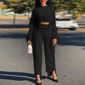Spring Fall Womens Clothing Lantern Sleeve Temperament Ladies Short Top Casual High Waist Straight Two Piece Pants Women's Sets