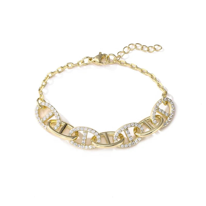 Luxury Gold Cheap Bracelet Bangles Women Chain Cubic Zirconia Crystal Copper Bracelet