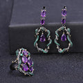 Abiding Ring Earring Set Handmade Snake Hollow Natural Amethyst Gemstone 925 Sterling Silver Jewelry Sets for Women Bridal