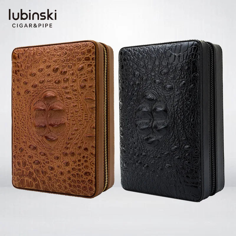 Portable 4 Finger Leather Cigar Humidor Holder with Cutter Lighter Set Travel Cigar case