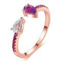 LAMOON 925 Sterling Silver Ring Topaz Amethyst Gemstone Ring 18K Rose Gold Plated Fine Jewelry TearDrop Womens Jewellery