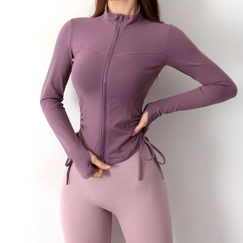 Wholesale Strap Fit Slim Long Sleeve Nylon Yoga Top Outfit Gym Workout Coat Running Activewear Sport Jacket for Women