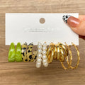VKME Vintage Boho Geometric Gold Metal Hoop Earrings Set Leopard Resin Pearl Dangle Drop Earring Jewelry for Women