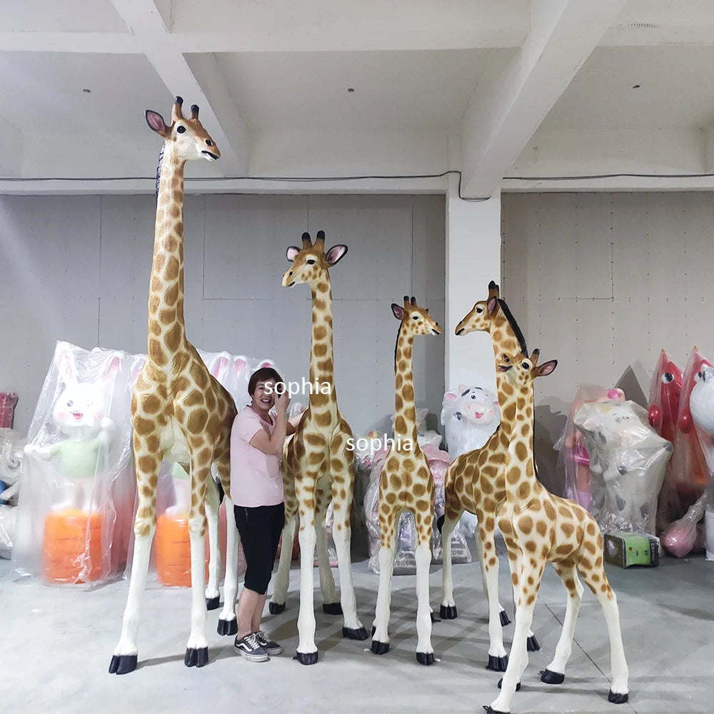 Customize Life Size Fiberglass Resin Elephant Animals Sculpture/Fiberglass Safari Giraffe Status