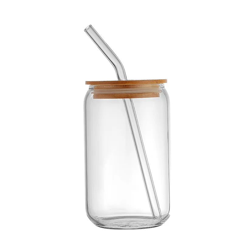 Cola Can Glass Cup Juice Drinking Cups with Lid and Straw