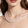 Summer Bohemian Style Girls Exquisite Gold-Plated Small Flower Beaded Choker Necklace Set Double Layer Imitation Pearl Parties