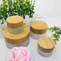 Frosted Glass Cosmetic Cream Bottle Bottled Refillable Glass Cream Jar Cosmetic Container with Bamboo Lid