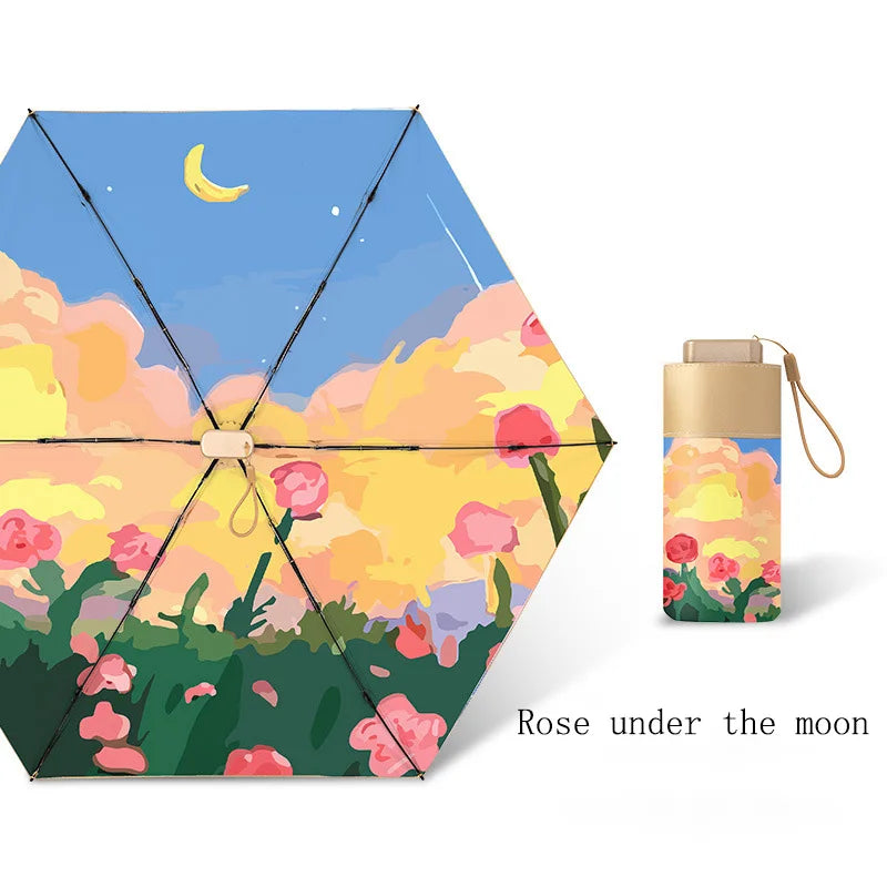 Portable Folded Ultralow-light 5 Fold Umbrella Sunblock UV Mini Pocket Umbrella