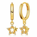New Arrive Design 18K Gold Plating Huggie Star Drop Earring Hollow Hoop Zircon Star Earring with Rhinestone for Girls Jewelry
