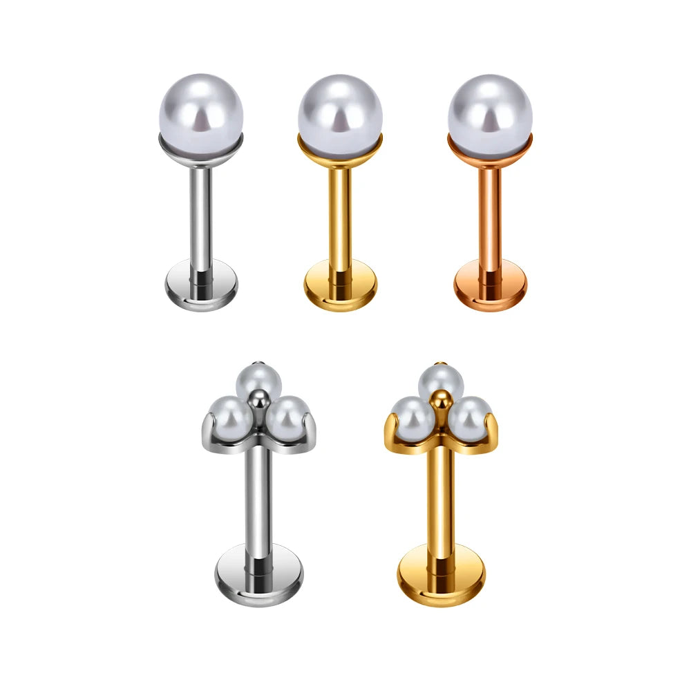 ASTM F136 Titanium 16G Ear Studs Tragus Helix Lobe Pearl Earrings Labret Piercing Lip Nose Ring Fashion Pierc Jewelry