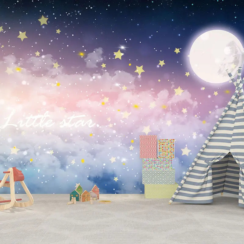 Cartoon Children's Room Mural 3D Three-Dimensional Cloud Fantasy Starry Sky Wallpaper Bedside Hotel Bedroom Wallpaper Ceiling