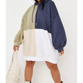 K210404 Custom Hoodies Workout New Arrivals Custom Color Blocking Drop Shoulder Oversized Hoodie Dress for Women