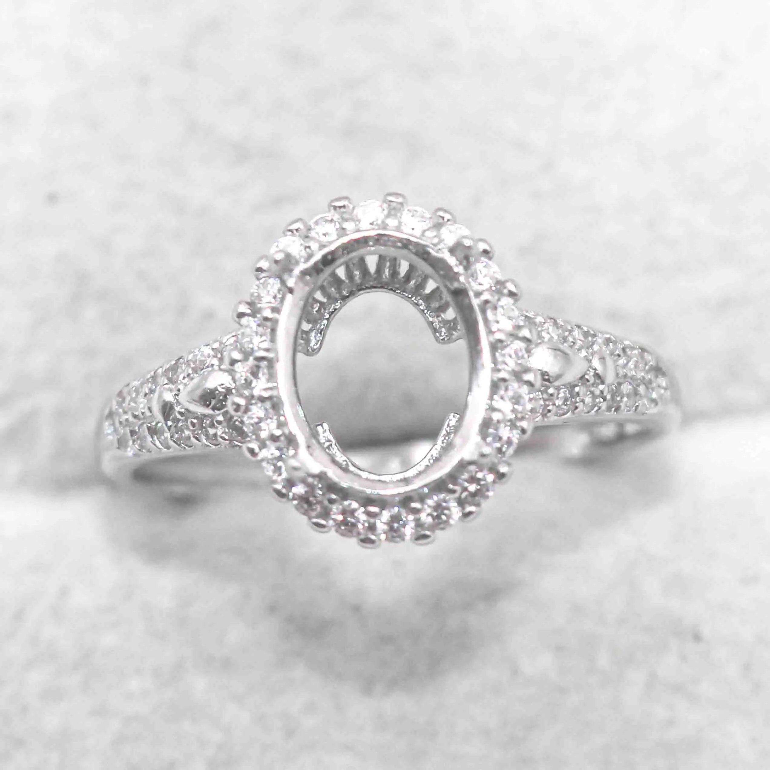 Sterling Silver 7*9mm Semi Mount Ring Empty Frame Blank Support Claw Setting S925 Base Holder Without Center Stone for DIY Inlay