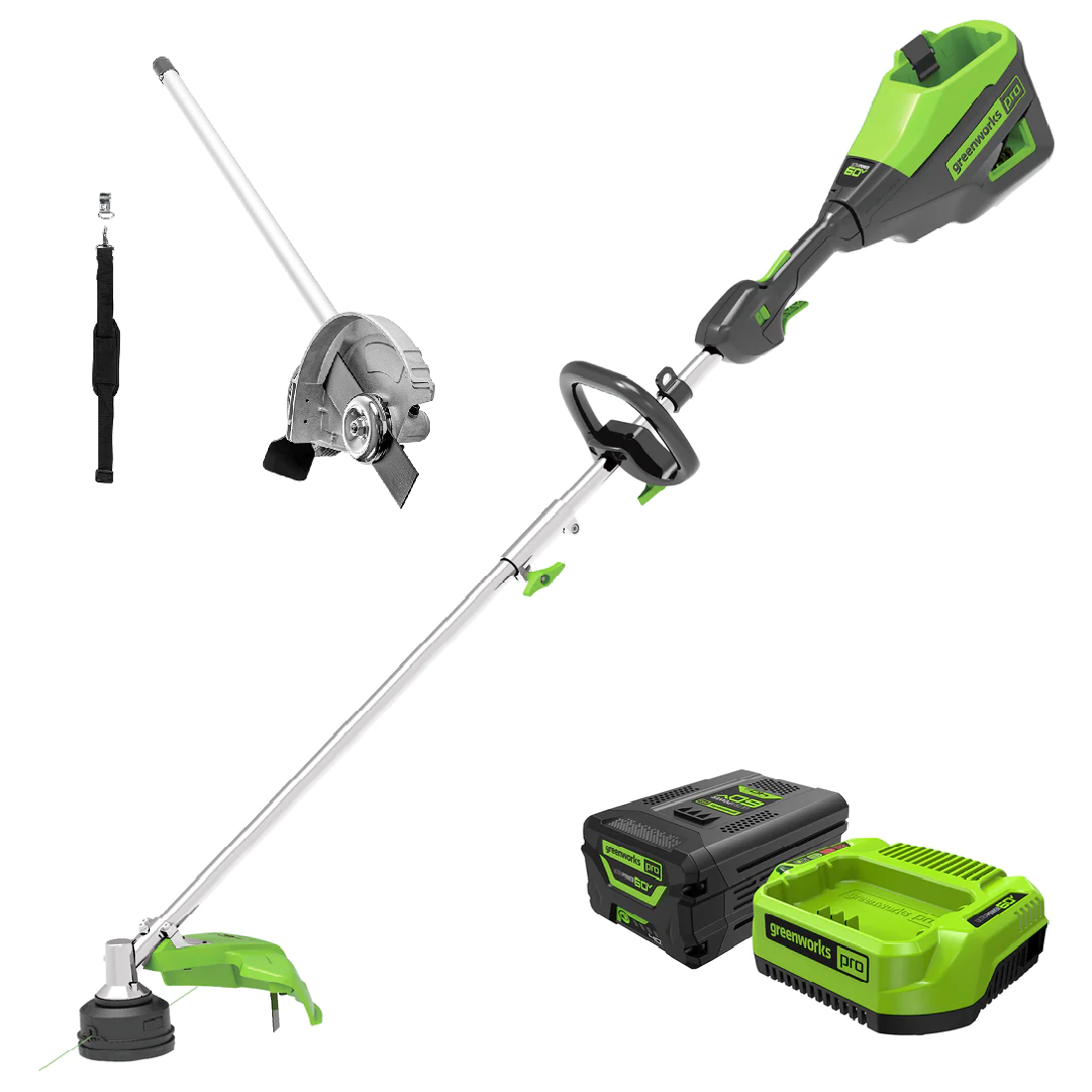 60V 16" Cordless Battery String Trimmer (Attachment Capable) and 8" Edger Attachment Combo Kit: 4.0 Ah Battery and Charger MegaBDM