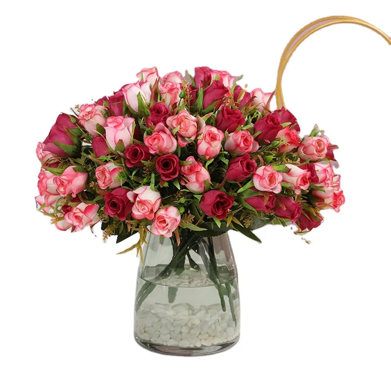 Hot Selling Silk 10 Heads Rose Buds Bush Small Artificial Flowers Rose for Wedding Decor