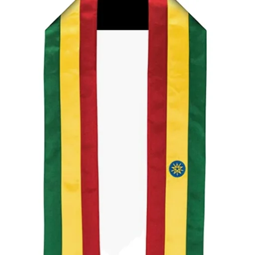 Cheap Printing High School Ethiopia Flag Satin Scarf Honor Ribbon Used by Students to Celebrate Graduation