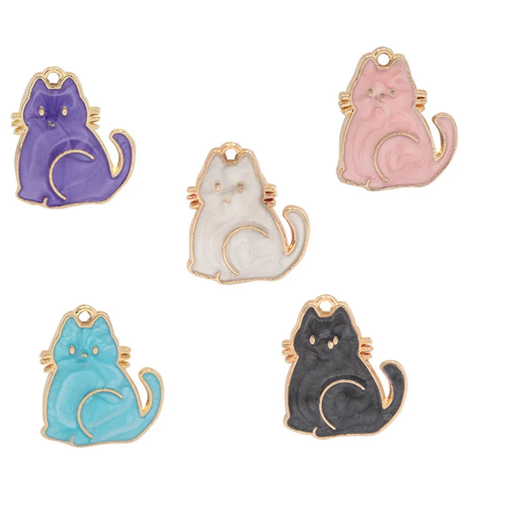 100pcs 19*21mm Cute Cartoon Cat Charms Necklaces Earrings Making Accessories Pendant Enamel Animals Diy Charms Jewelry Findings