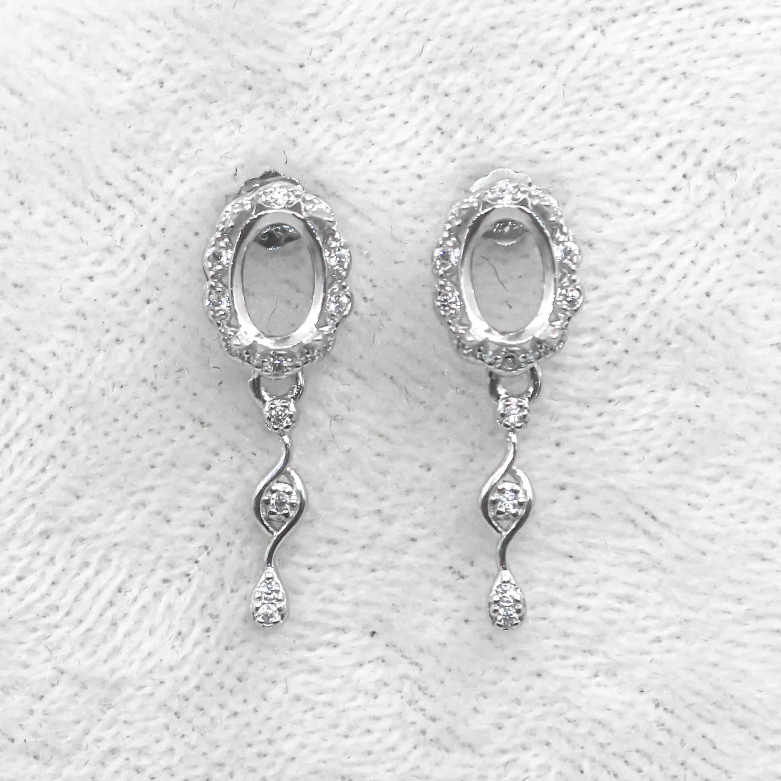 Sterling Silver 5*7mm Semi Mount Stud Eardrops Empty Frame Support Blank Setting S925 Base Without Center Stone DIY for Inlay