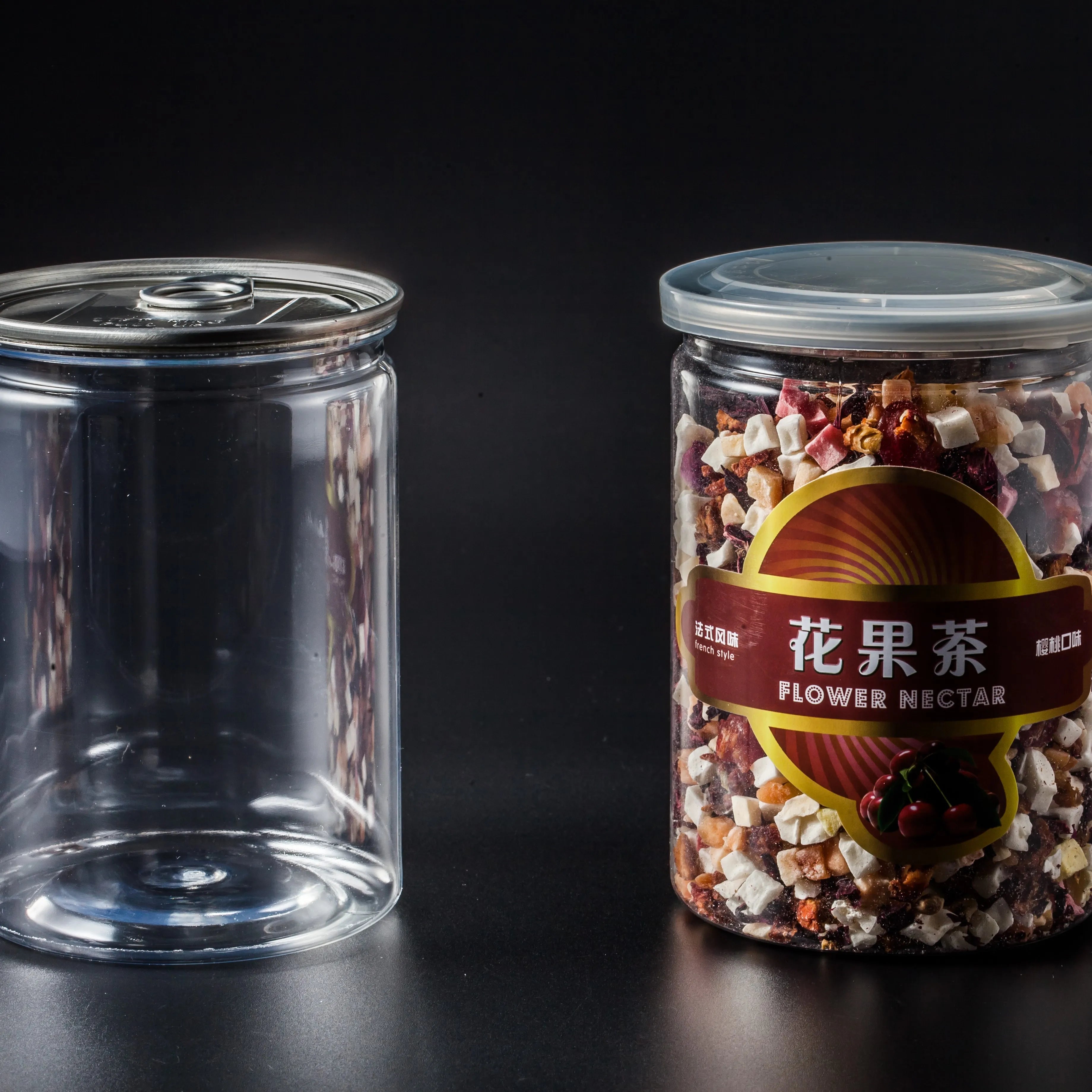 Food Grade PET Plastic Food Can Disposable Round Plastic Jars Container with Sealable Lids