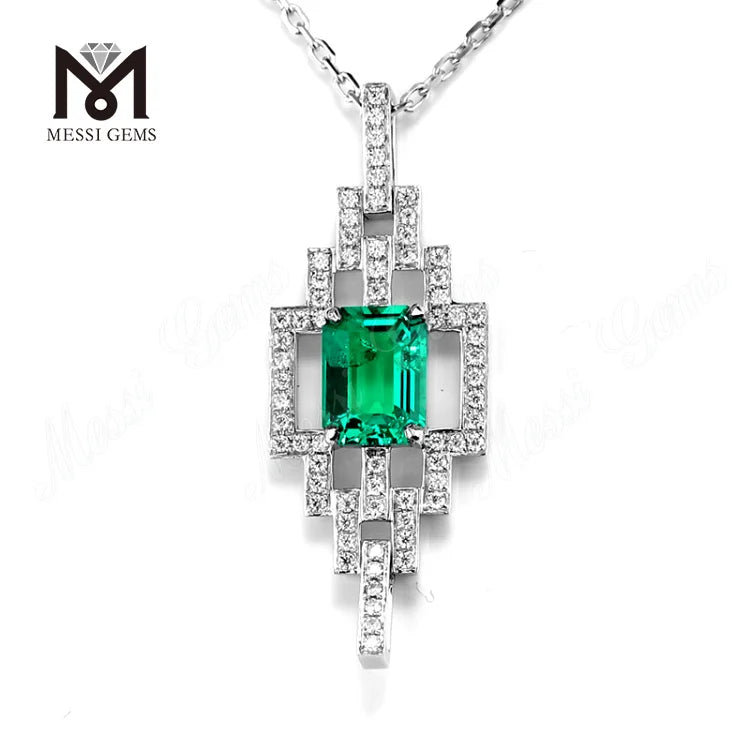 Messi Jewelry Customized MSN-047 18k White Gold 0.6ct Lab Created Emerald Diamond Necklace